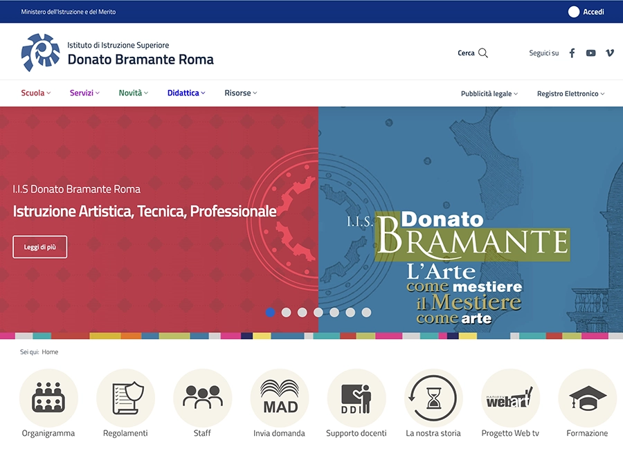 interfaccia nuovo sito iis bramante roma