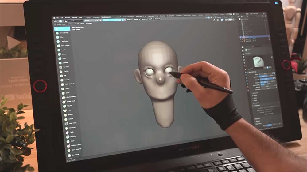 schermata di software 3d su schermo interattivo con il quale si interagisce con una penna